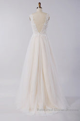 Awesome Long A-line Appliques Lace Tulle Open Back Wedding Dresses
